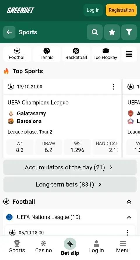 Greenbet live matches with changing odds in the app