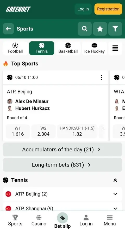 Greenbet sportsbook with pre-match football events on a phone