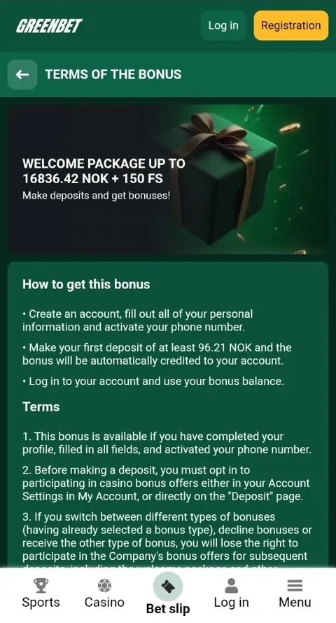 Greenbet bonuses page with weekly promotions